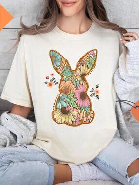 Happy Easter Day Shirt, Cute Easter Bunny T-Shirt, Floral Bunny Tee